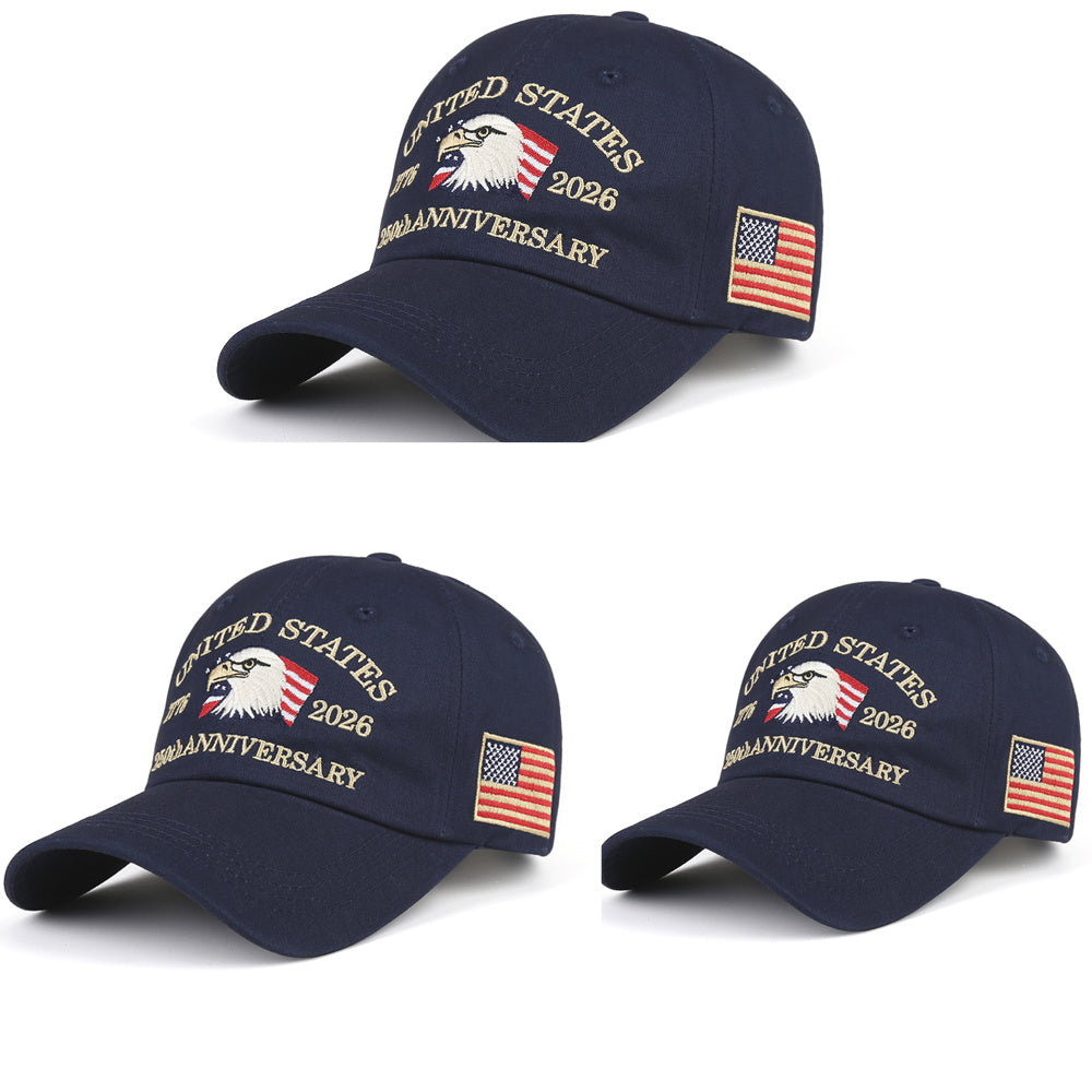 1776–2026 Bald Eagle Embroidered Caps — 3-Pack