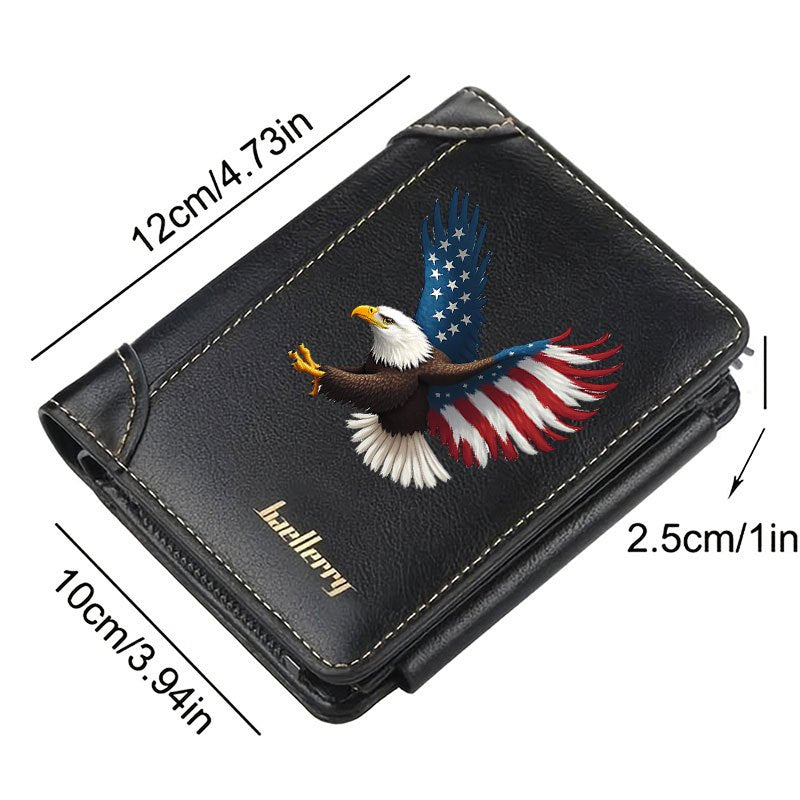 American Eagle Compact Wallet — Faux Leather, Zip Closure