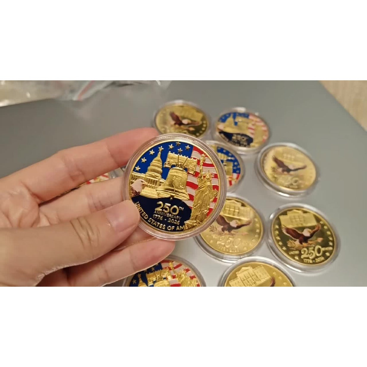 1776–2026 Anniversary Challenge Coins — Set of 12 with Cases