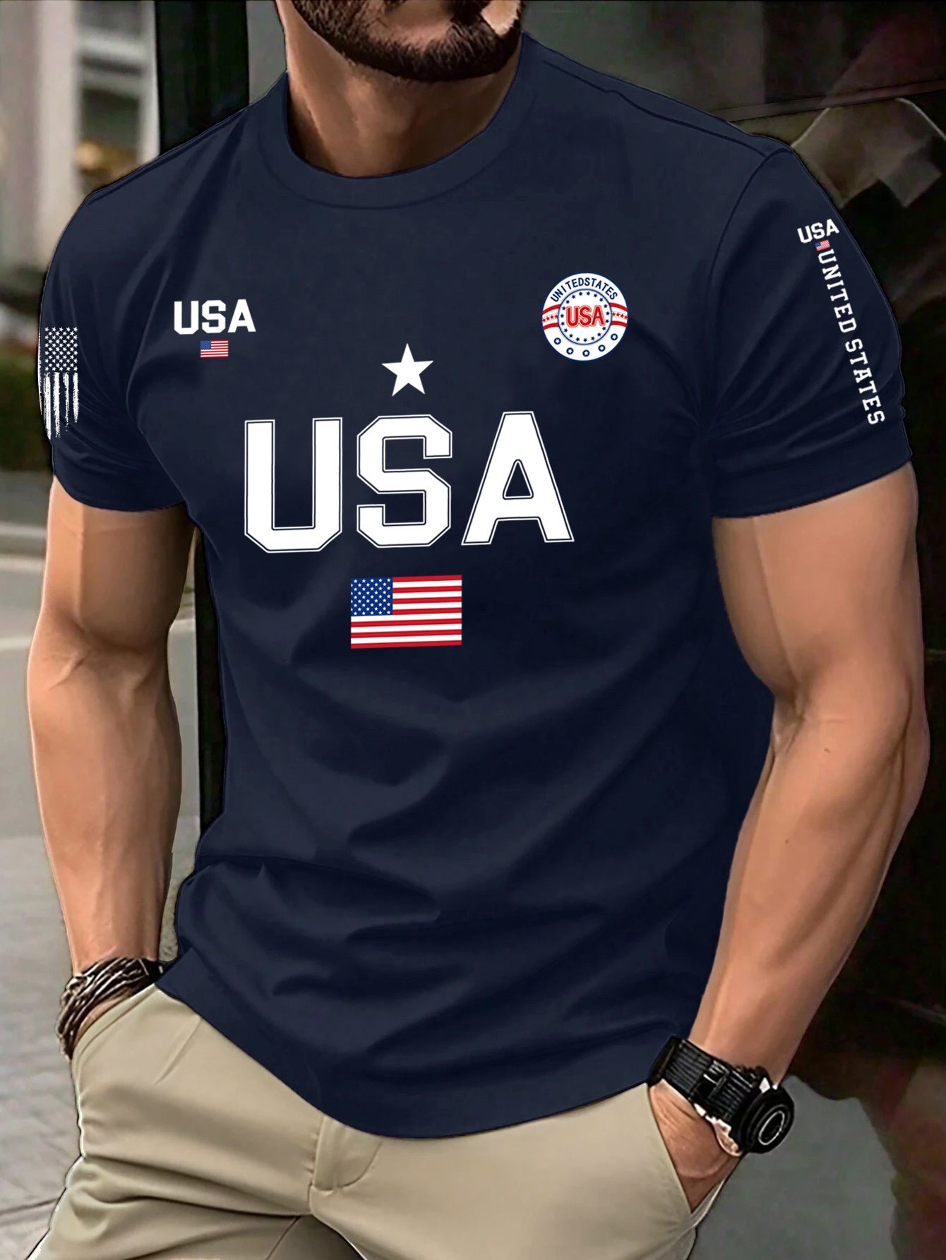 American Flag Crew-Neck Tee — Unisex Short Sleeve