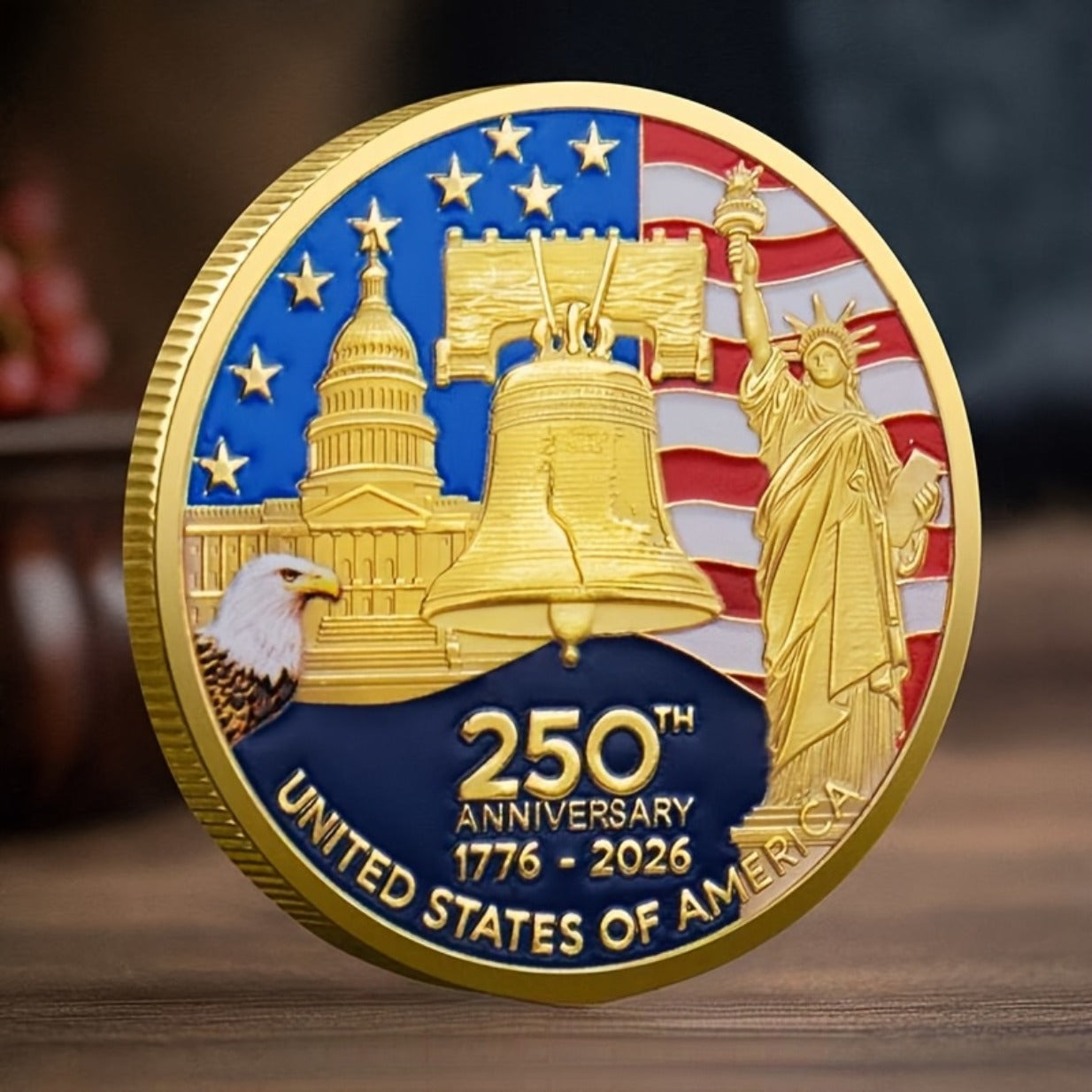 1776–2026 Anniversary Challenge Coins — Set of 12 with Cases