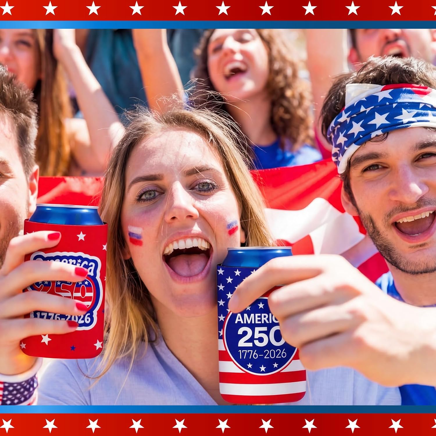 4th of July Can Cooler Sleeves — 12-Pack 250th Anniversary