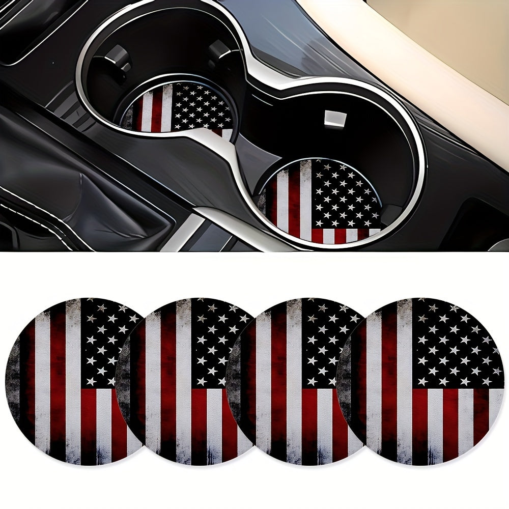American Flag Car Cup Holder Coasters — 4-Pack Universal Fit
