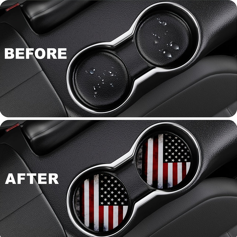 American Flag Car Cup Holder Coasters — 4-Pack Universal Fit