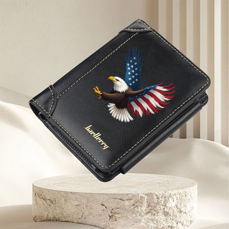 American Eagle Compact Wallet — Faux Leather, Zip Closure